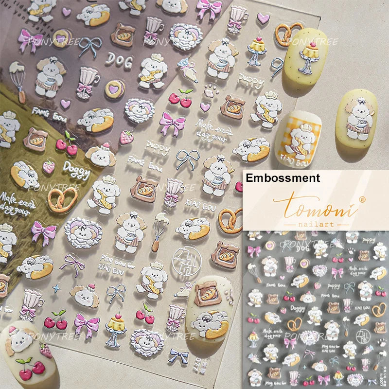 Cute Cat Cherry Sweet Cake Dog Butter Cookie Coffee Strawberry Jam Ice Cream Adhesive Nail Art Decoration Sticker Manicure Decal (Online Order Only)