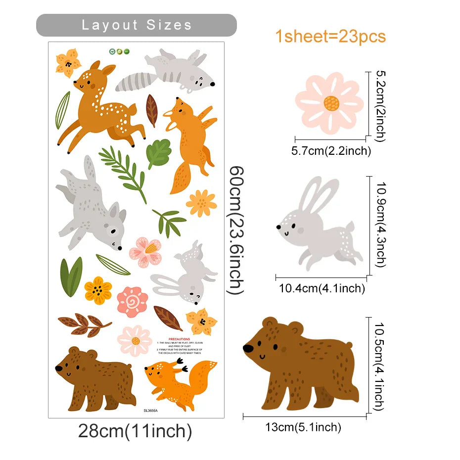 Cartoon Rabbit Bear Wall Stickers for Kids Nursery Bedroom Decals (ONLINE ORDER ONLY)
