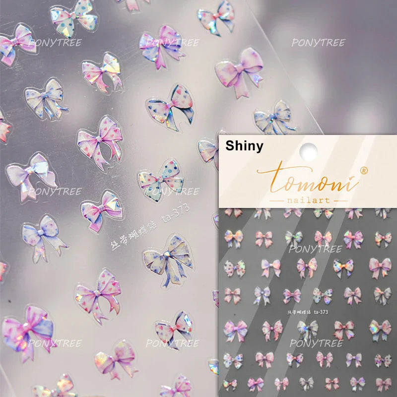 Colourful Grid Bowknot Charming Silk Ribbon Tie Chic 5D Self Adhesive Nail Art Sticker Sparkle Crystal Rhinestone Manicure Decal (ONLINE ORDER ONLY)