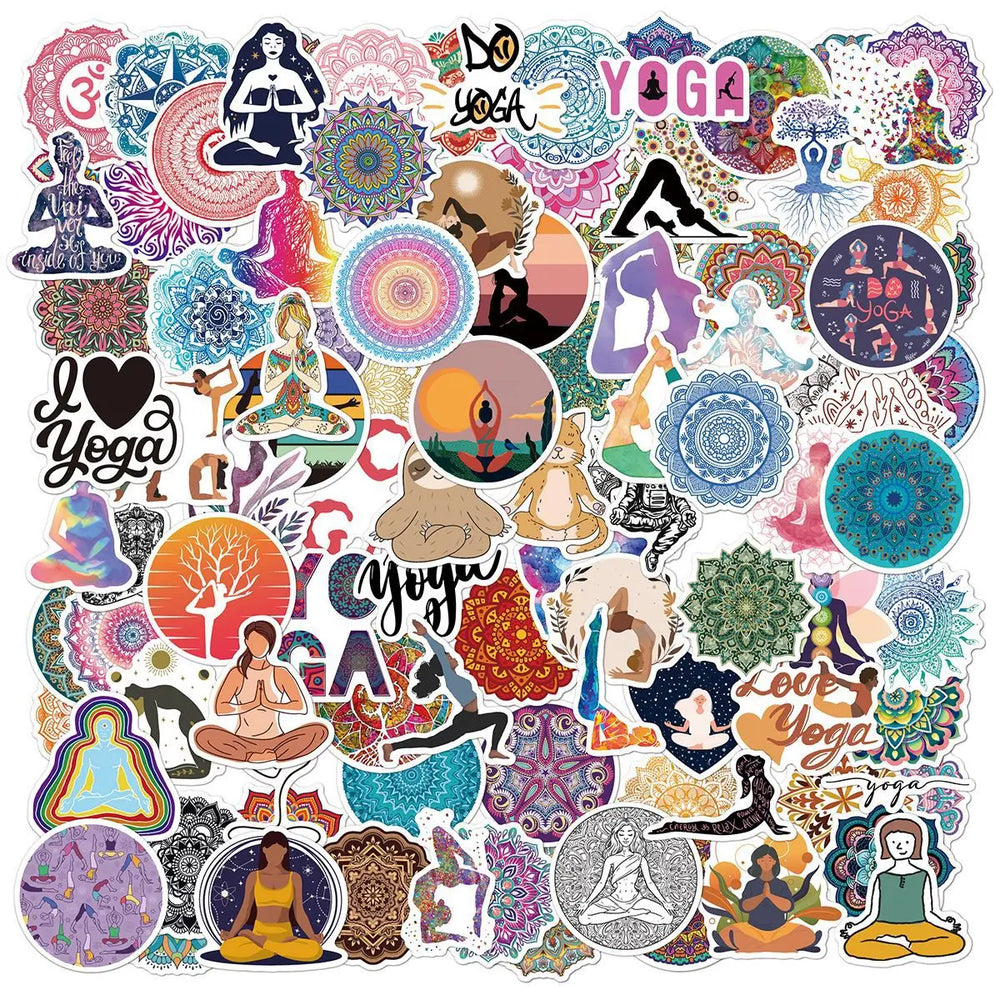 50pcs Mandala Yoga Cartoon Stickers for Scrapbook, Phone, Laptop, Water Bottle, Luggage, Car, Helmet (Online Order Only)