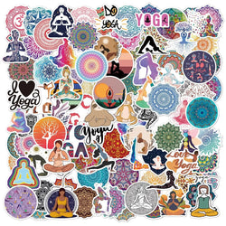 50pcs Mandala Yoga Cartoon Stickers for Scrapbook, Phone, Laptop, Water Bottle, Luggage, Car, Helmet (Online Order Only)