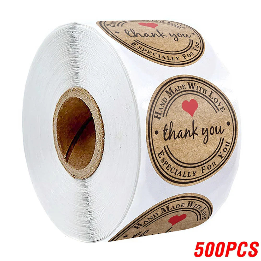 500pcs Vintage Kraft Paper Stickers Scrapbook Gift Stationery Label Stickers Handmade With Love Thank You For The Stickers (ONLINE ORDER ONLY)