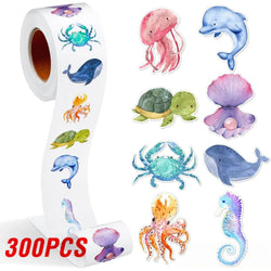 100-500pcs New Cartoon Marine Animal Park Dolphin Stickers for Kids Teacher Reward Encourage Sealing Label Stationery Sticker (ONLINE ORDER ONLY)