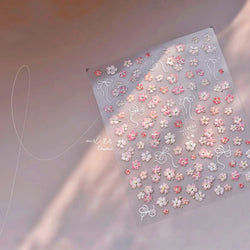 Peach Blossom Gradual Pink Petal Flower Line Bowknot Hot Stamping Halo Dyeing Delicate Adhesive Nail Art Sticker Manicure Decals (ONLINE ORDER ONLY)