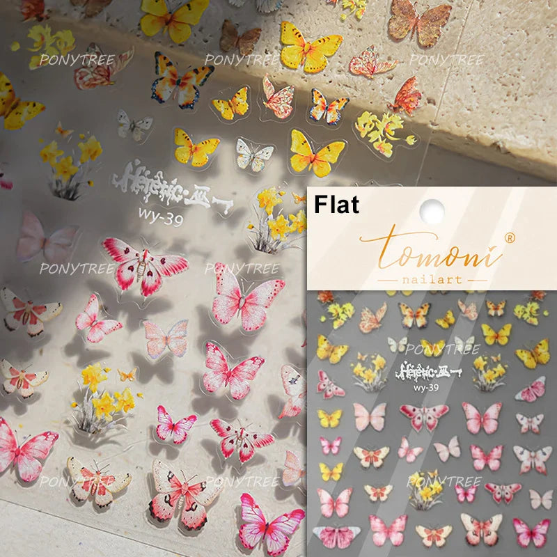 Delicate Dreamy Petal Star Tulip Flower Purple Bowknot Butterfly Illusion Chic Relief Adhesive Nail Art Stickers Manicure Decals (Online Order Only)