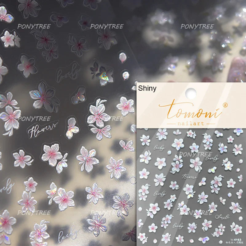 Embossed Flower Pink Butterfly Lucky Peach Blossom Chic Spring Petal 5D Soft Relief Adhesive Nail Art Stickers Manicure Decals (Online Order Only)