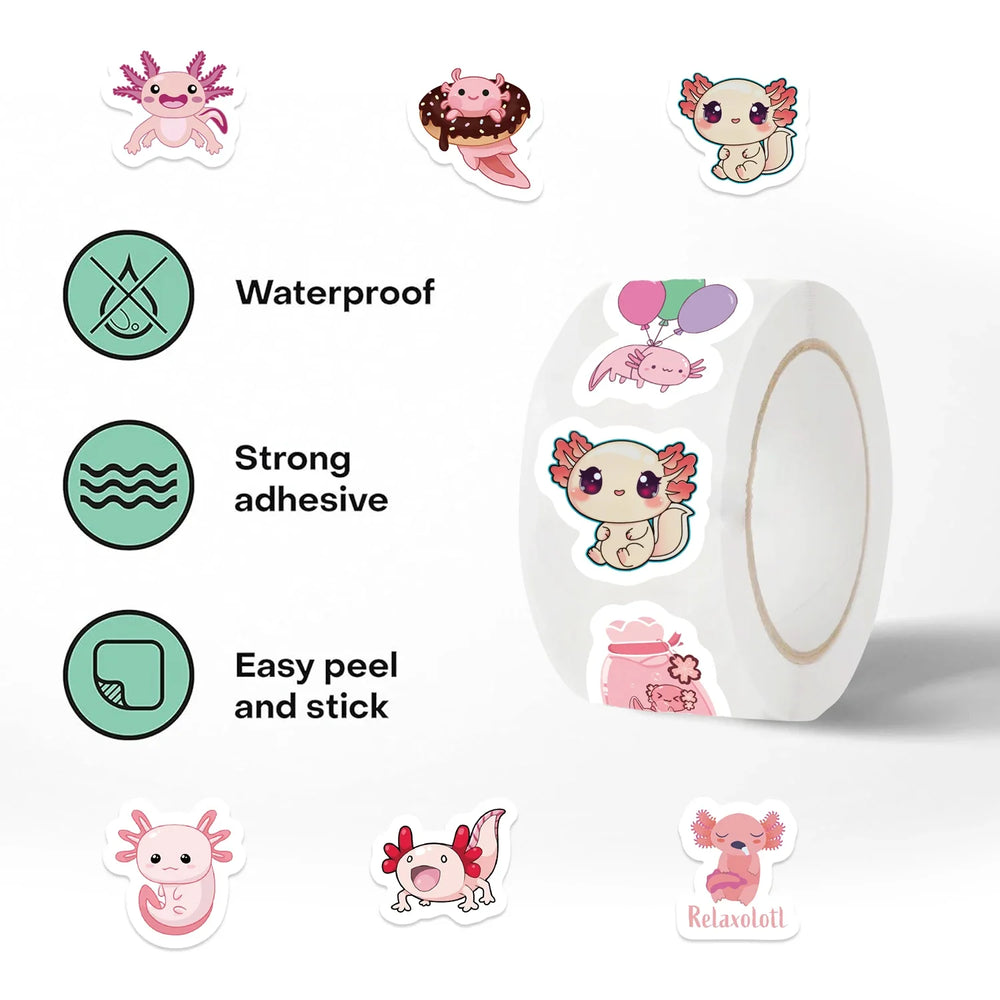 500pcs Cute Cartoon Axolotl Stickers Children Reward Label Encouragement Scrapbooking Decoration Stationery Animals Sticker Toys (ONLINE ORDER ONLY)