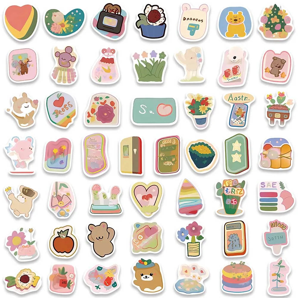 100pcs Cute Cartoon Colorful Flowers Animals Stickers Pack For Luggage Laptop Guitar Phone Waterproof Graffiti Bicycle Car Decal (ONLINE ORDER ONLY)