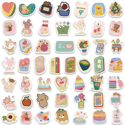 100pcs Cute Cartoon Colorful Flowers Animals Stickers Pack For Luggage Laptop Guitar Phone Waterproof Graffiti Bicycle Car Decal (ONLINE ORDER ONLY)