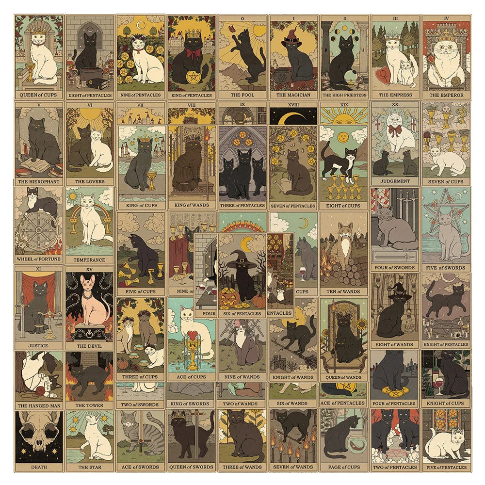 Cartoon Tarot Card Stickers: Divination Aesthetic Decals for Car, Skateboard, Laptop, Luggage, Phone, Kids Toy (Online Order Only)