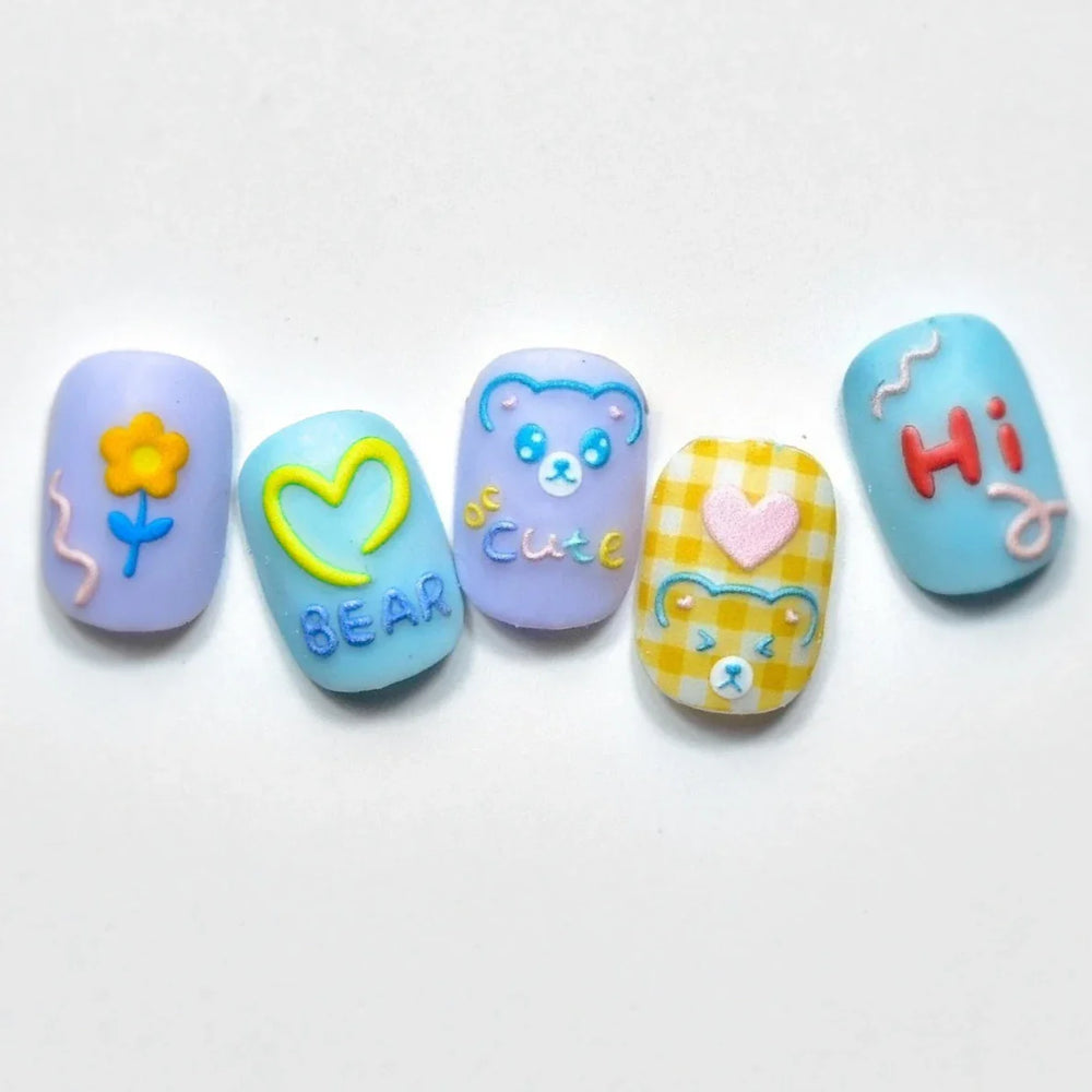 Cute Graffiti Cartoon Line Cherry Bear Cat Flower Bouquet Fish Boys Girls Strawberry Reliefs Nail Art Stickers Manicure Decals (ONLINE ORDER ONLY)