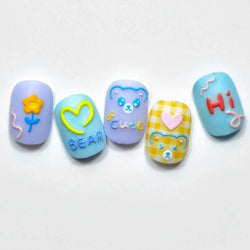 Cute Graffiti Cartoon Line Cherry Bear Cat Flower Bouquet Fish Boys Girls Strawberry Reliefs Nail Art Stickers Manicure Decals (ONLINE ORDER ONLY)