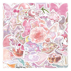 Cute Pink Laser Stickers 10/30/60PCS Aesthetic DIY Skateboard Laptop Phone Luggage Car Decals (ONLINE ORDER ONLY)