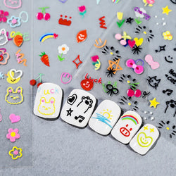 1 Sheet 5D Embossed Nail Art Stickers Graffiti Heart Flower Design Nail Art Decals Self-Adhesive DIY Manicure Nail Art Supplies* (ONLINE ORDER ONLY)