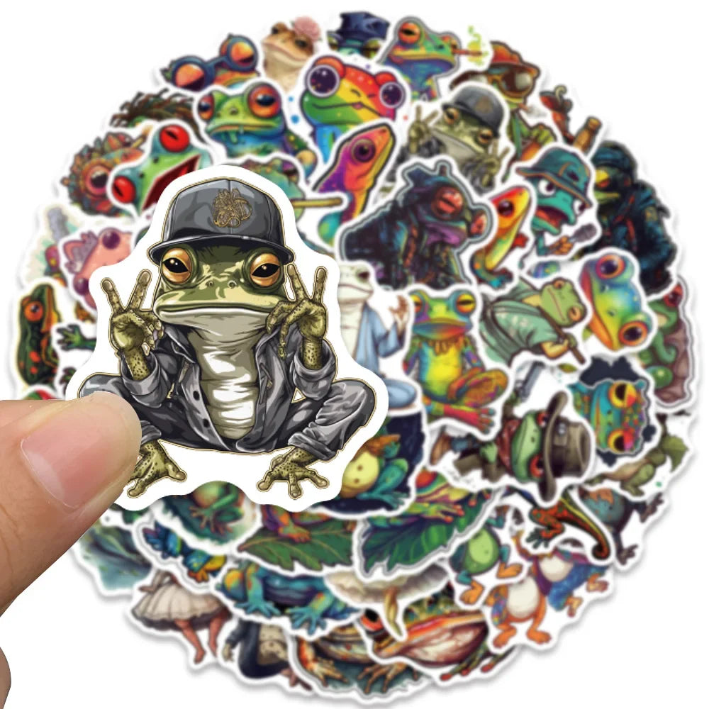 50pcs Funny Colorful Cartoon Trippy Frogs Stickers Vinyl Laptop Phone Decals Guitar Luggage Diary Car Waterproof Graffiti (ONLINE ORDER ONLY)