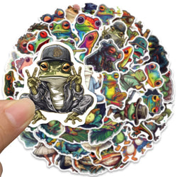50pcs Funny Colorful Cartoon Trippy Frogs Stickers Vinyl Laptop Phone Decals Guitar Luggage Diary Car Waterproof Graffiti (ONLINE ORDER ONLY)
