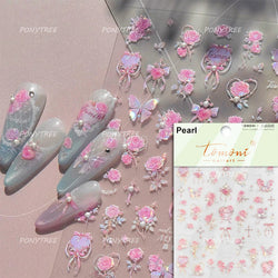 Blue Purple Tulip Flower Butterfly Garden Blossom Floral Charming Delicate 5D Relief Adhesive Nail Art Stickers Manicure Decals (ONLINE ORDER ONLY)