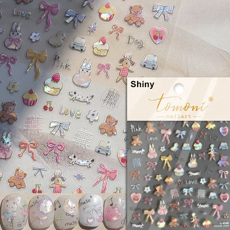 Cookies Chocolate Love Heart Flower Bowknot Rabbit Bunny Lace Bear Star Bouquet Rabbit Adhesive Nail Art Sticker Manicure Decal (ONLINE ORDER ONLY)