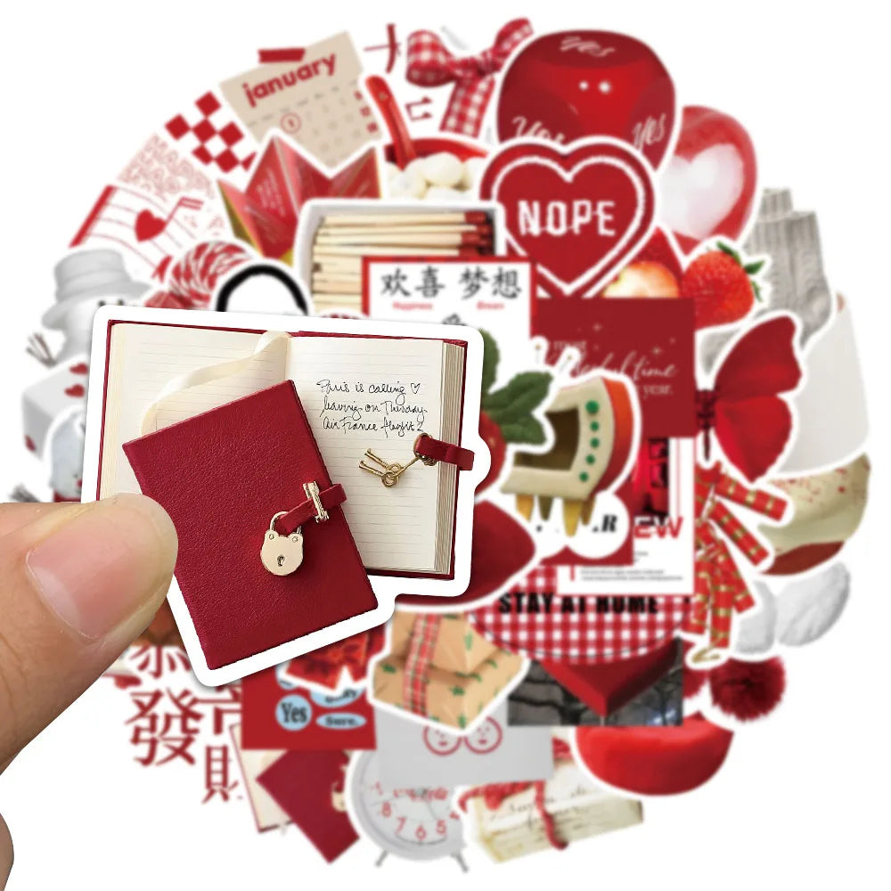 10/30/50PCS 2023 New Year Red Stickers Ins Style Cartoon Decals Toys For Kids DIY Skateboard Luggage Phone Suitcase Wall Sticker (Online Order Only)