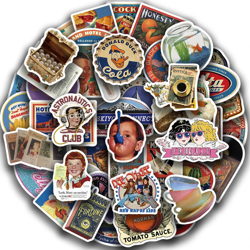 50pcs Cool Vintage Stickers Retro Decal For Skateboard Laptop Phone Bike Car Funny Waterproof Sticker Kids Classic Toys (Online Order Only)
