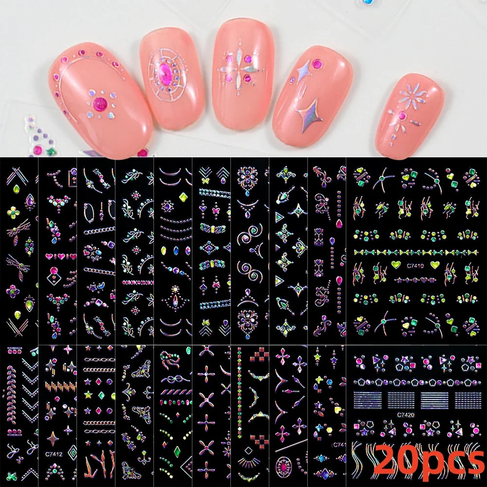 20Pcs Holographic Butterfly Nail Sticker Laser Gold & Sliver Butterfly Adhesive Decal 8.5x6cm 3D Glitter Foil DIY Manicure Decor (Online Order Only)