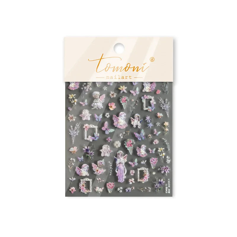 European Garden Angel Wing White Rose Flower Bed Vase Lace Bowknot Statue Adhesive Nail Art Decoration Sticker Manicure Decals (ONLINE ORDER ONLY)