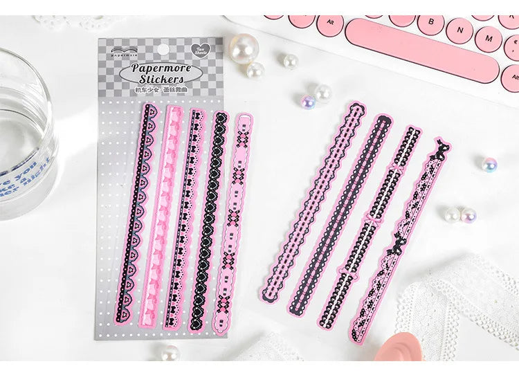 2Pcs/lot Cute Ribbon Chain Stickers Lace Idol Card Scrapbooking DIY Album Decoration Sticker Aesthetic Kawaii Stationery (ONLINE ORDER ONLY)