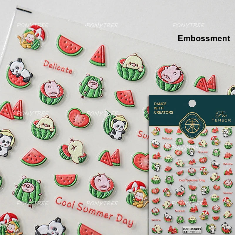 Summer Beach Bikini Watermelon Cat Popsicle Swim Ring Ice Cream Shell Coconut Tree Nail Art Decoration Stickers Manicure Decals (Online Order Only)