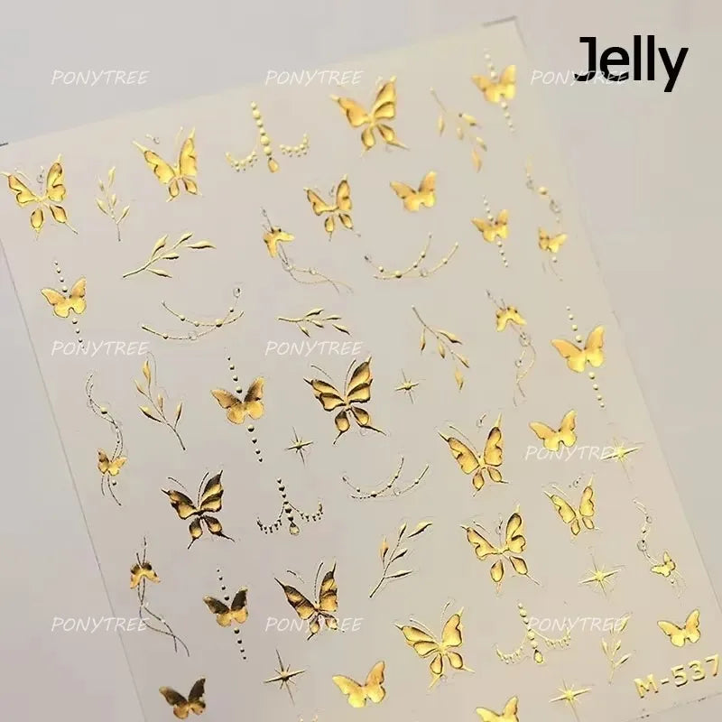 Green Blue Glass Butterfly Lily Flowers Star Line Water Droplet Charming Shiny Self Adhesive Nail Art Stickers Manicure Decals (ONLINE ORDER ONLY)