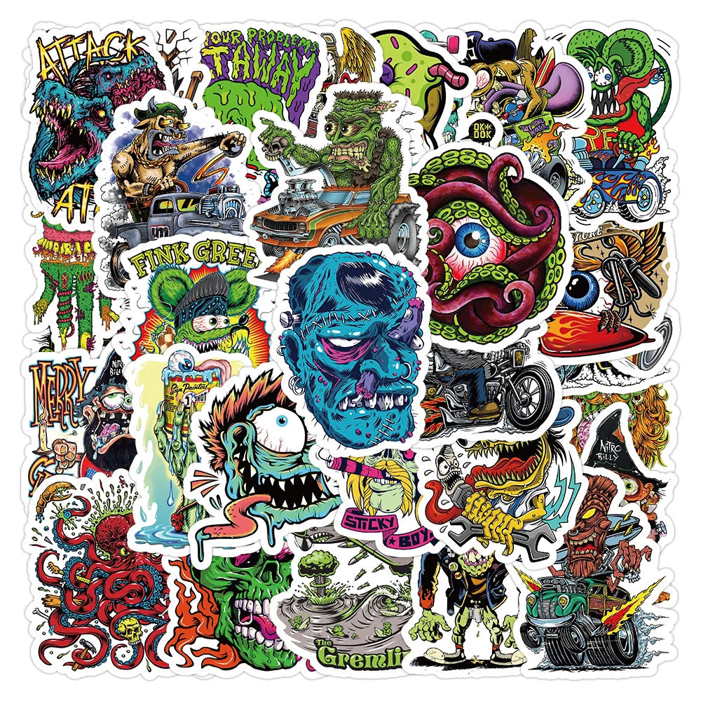 10/30/50PCS Funny Horror Liquid Monster Stickers Cool Graffiti Decoration DIY Skateboard Scrapbook Phone Laptop Car Decals Toys (ONLINE ORDER ONLY)