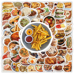 Gourmet Food Stickers Pack: Cartoon Decals for Phone, Suitcase, Scrapbook, Laptop (Online Order Only)