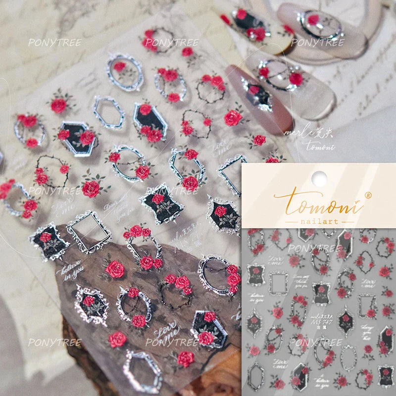 Watercolor Style Colourful Rose Flower Embossment Romantic Garden 5D Self Adhesive Nail Art Decoration Stickers Manicure Decals (ONLINE ORDER ONLY)