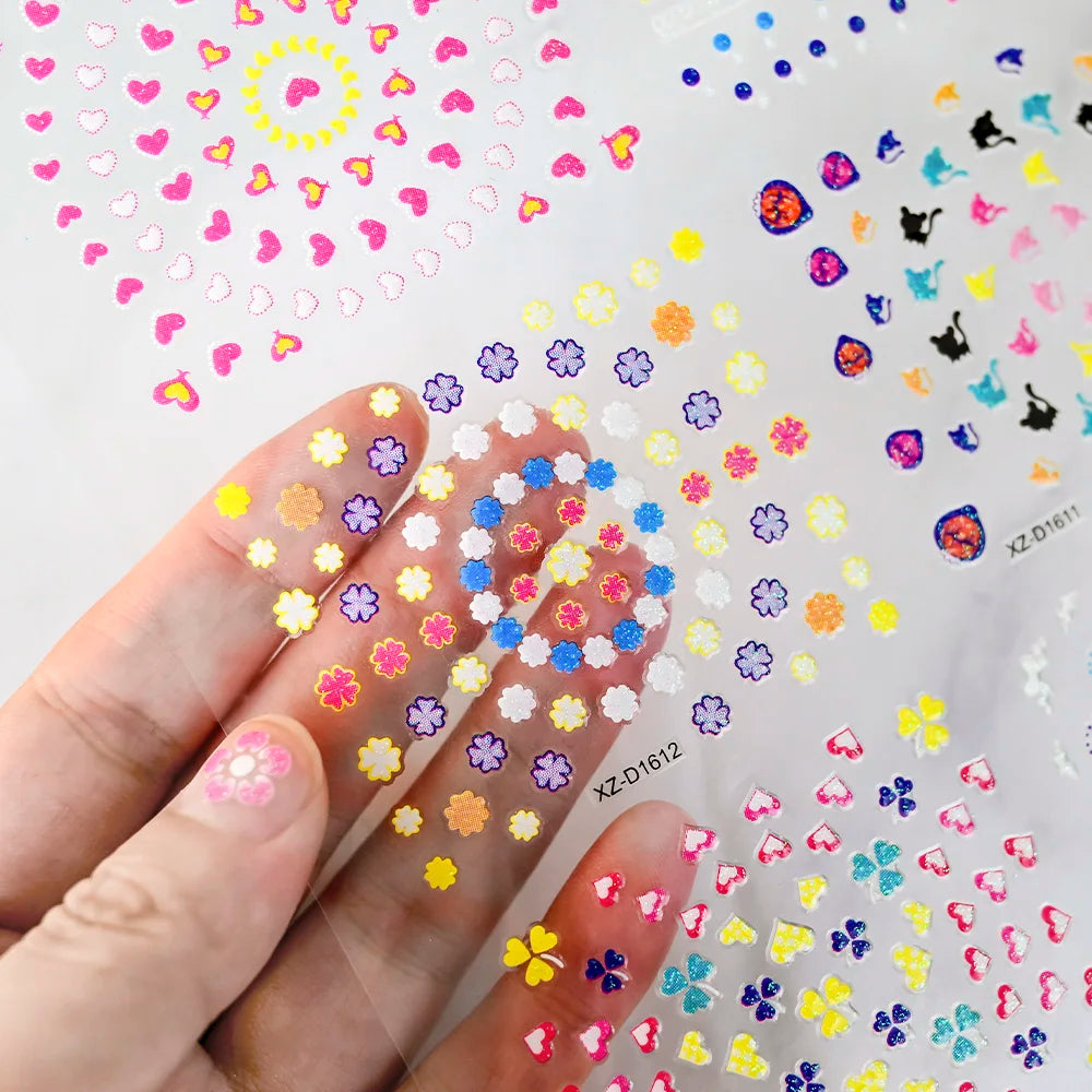 30pcs 3D Flowers Design Nail Art Stickers Colorful Floral Bow Tie Heart Butterfly Design Nail Decals Spring Summer Nail Supplies (Online Order Only)