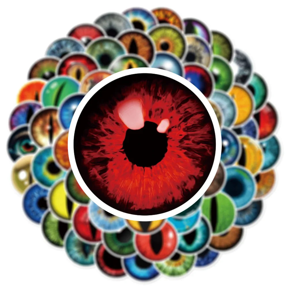 10/80Pcs Trendy Cartoon Horror Eyeball Sticker Graffiti Helmet Cup DIY Waterproof PVC GraffitiSticker Children Toys Wholesale (ONLINE ORDER ONLY)