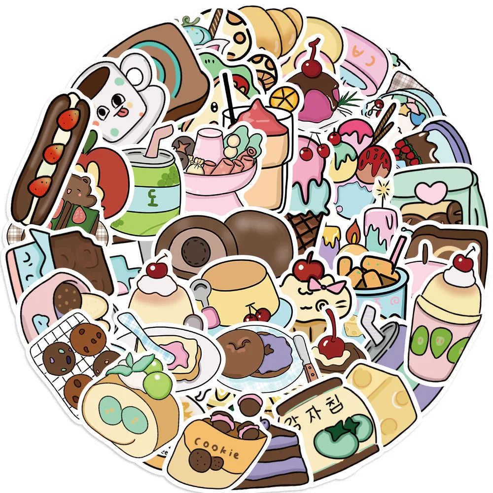 Gourmet Cartoon Stickers Waterproof Decals for Luggage Laptop Phone Car Bike Skateboard Kids Toy (Online Order Only)