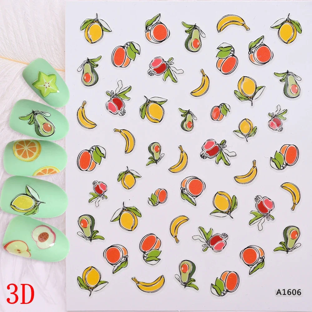 1Pc Summer Nail Art Sticker Lemon Nail Decal Nail Art Supplies Cute Fruit Strawberry Cherry Watermelon Avocado Lemon Nail Design (ONLINE ORDER ONLY)
