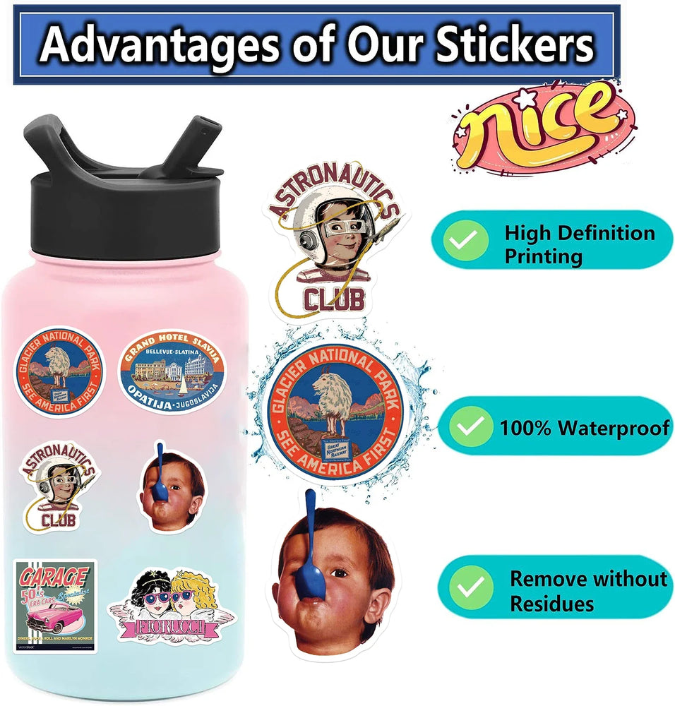 50pcs Cool Vintage Stickers Retro Decal For Skateboard Laptop Phone Bike Car Funny Waterproof Sticker Kids Classic Toys (Online Order Only)