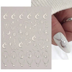 Gold Silver Wing Nail Art Stickers 3D Metal Chain Heart Love Sun Moon Star Gel Polish Adhesive Manicure Slider Decor Accessories (ONLINE ORDER ONLY)