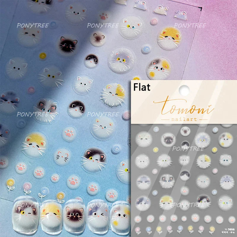 Lovely Cartoon Halo Dyeing Cat Bowkbot Paw Kitten Star Love Charming Self Adhesive Nail Art Sticker Cute Animals Manicure Decal (ONLINE ORDER ONLY)