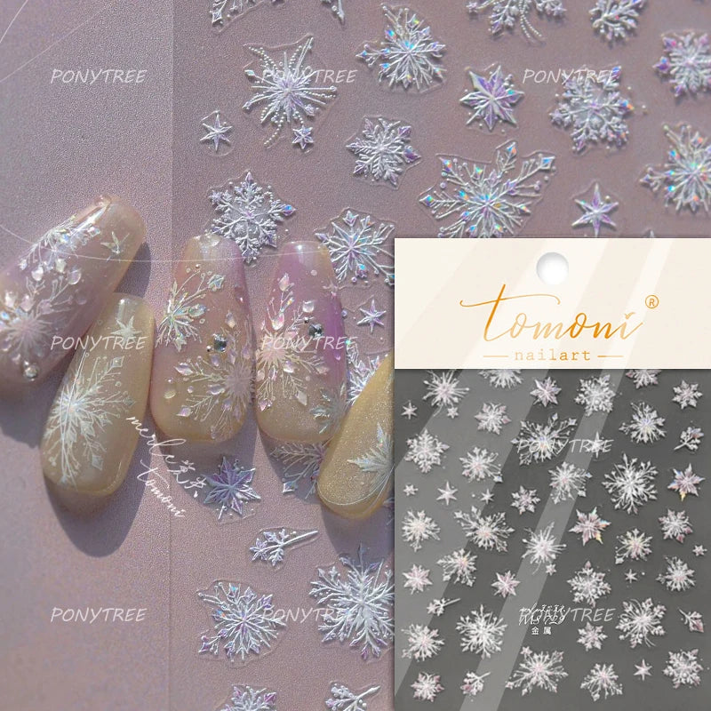 Shiny Pink Silver Hot Stamping Snow Adhesive Nail Art Sticker Snowflake Rhinestone Manicure Decal Nail Supplies for Professional (Online Order Only)
