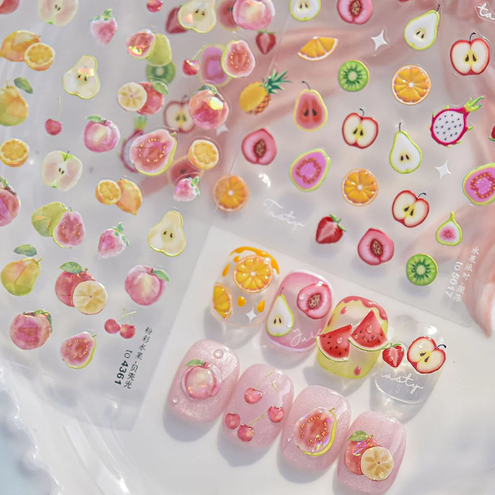 Fruit Paradise Guava Strawberry Pear Peach Orange Watermelon Pitaya Cherry Kiwifruit Pineapple Nail Art Stickers Manicure Decals (ONLINE ORDER ONLY)