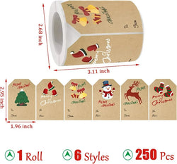 250PCS Christmas Gift Tag Stickers Self-Adhesive for Christmas Presents Labels Sticker Snowmen Xmas Tree Deer Holiday Gift (ONLINE ORDER ONLY)