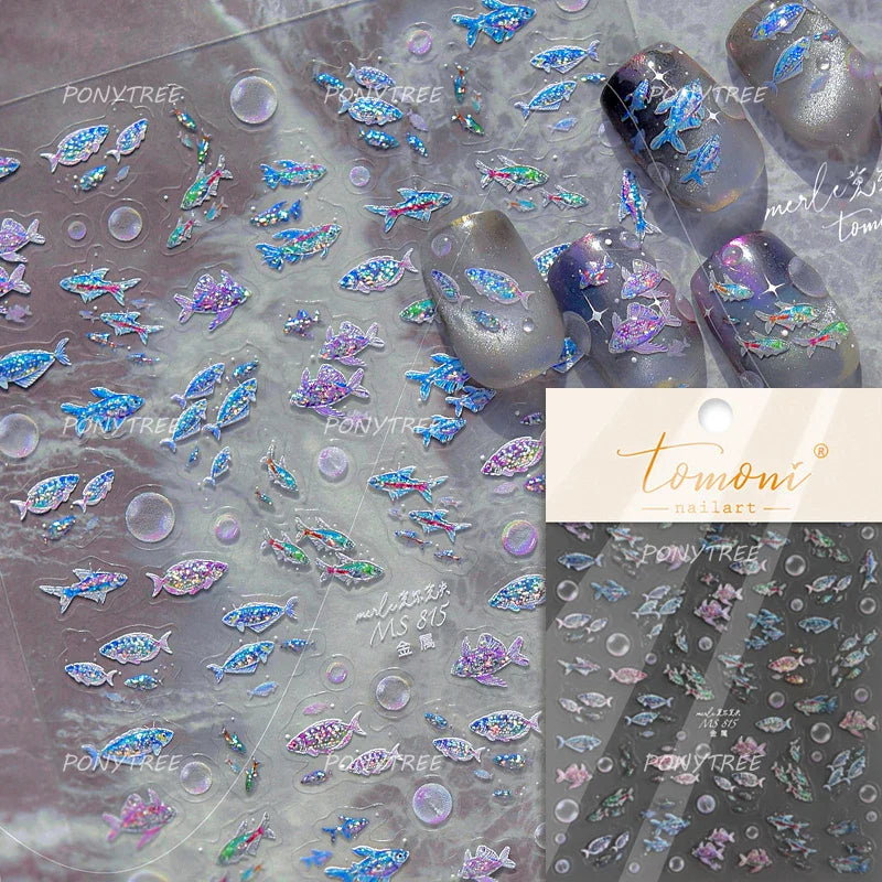 Deep Sea Animal Fish Shoal of Fish Whale Coral Dolphin Summer Beach Cute Jellyfish Bubble Bathyal Fauna Nail Art Stickers Decals (ONLINE ORDER ONLY)