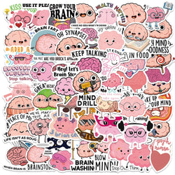50pcs Funny Water Bottle Stickers Cute Cartoon Brain Stickers For Laptop Luggage Guitar Phone Bicycle Waterproof Vinyl Decals (ONLINE ORDER ONLY)