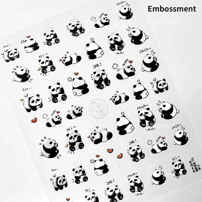 Panda Bamboo Butterfly Pattern Totem Figure Peony Flower Love Heart Adhesive Nail Art Stickers Embroidery Pearl Manicure Decals (ONLINE ORDER ONLY)