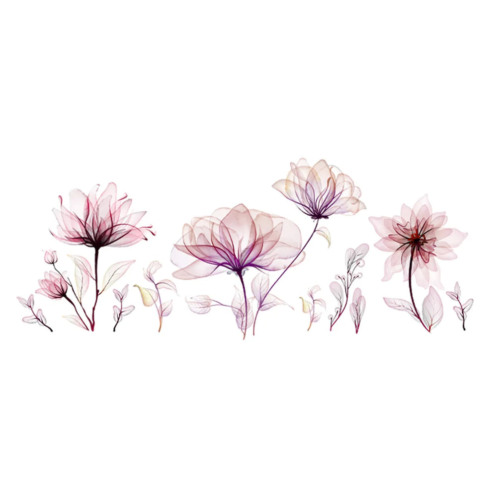 Pink Flowers Wall Stickers for Living Room Bedroom Background Wall Decor Girls's Room Home Decorative Stickers Wall Decals Mural (ONLINE ORDER ONLY)