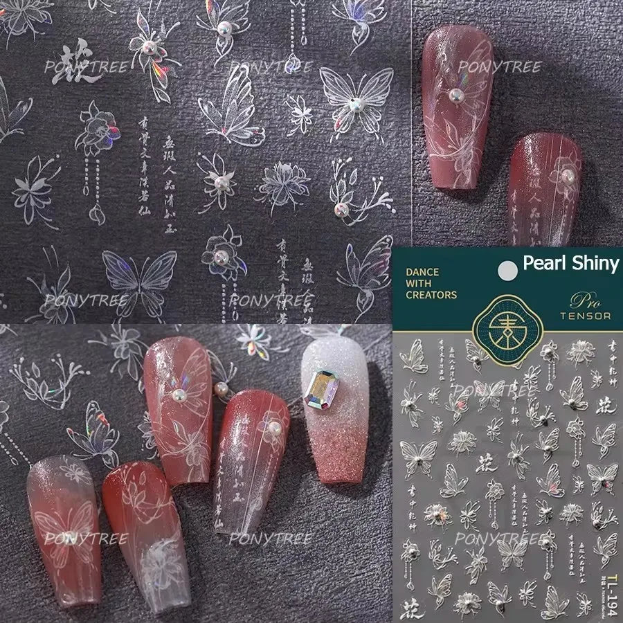Dreamy Moon Stars Love Heart Butterfly Bowknot Lace Shiny Starburst Ribbon Delicate Adhesive Nail Art Stickers Manicure Decals (Online Order Only)