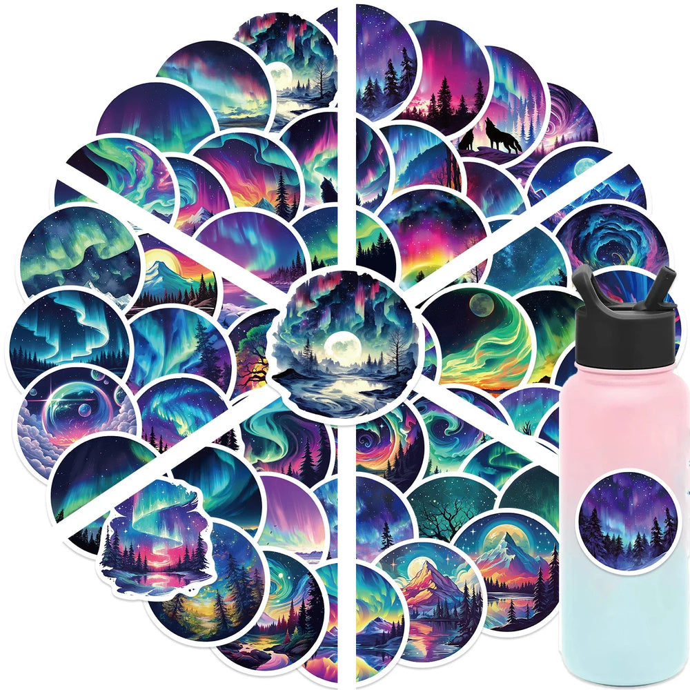 50Pcs Northern Lights Art Cartoon Stickers Mobile Phone Case Luggage Skateboard DIY Decorative Waterproof Stickers For Toy (ONLINE ORDER ONLY)