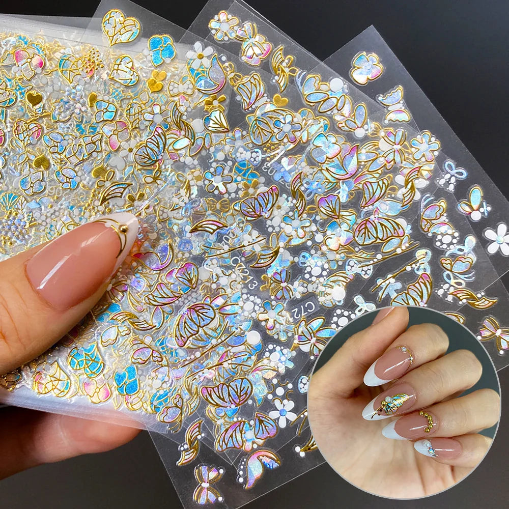 20pcs Laser Shining Aurora Shell Butterfly Nail Stickers 5D Nail Art Design Decals DIY Manicure Y2K Bronzing Stickers For Nails* (ONLINE ORDER ONLY)