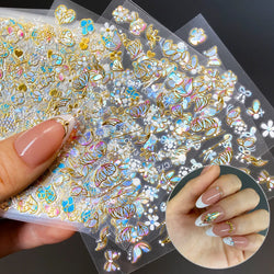20Pcs Holographic Butterfly Nail Sticker Laser Gold & Sliver Butterfly Adhesive Decal 8.5x6cm 3D Glitter Foil DIY Manicure Decor (Online Order Only)